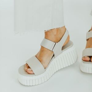 MIA Yuri Vegan Leather Cushioned Platform Wedge Chunky Sandal in Ecru Grey 10